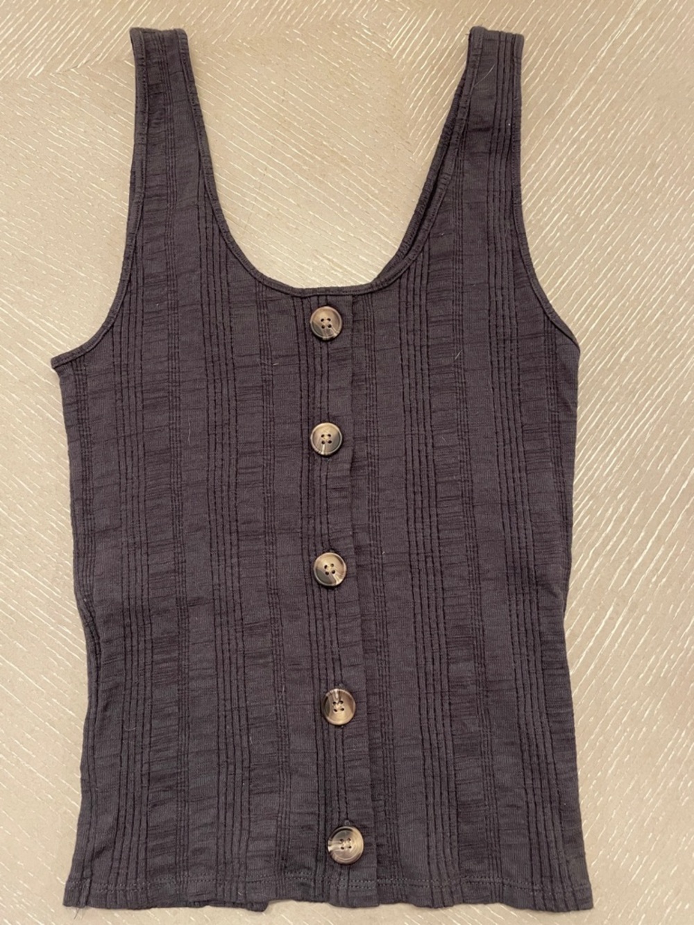 American Eagle Outfitters Charcoal Gray Ribbed Faux Button-Front Tank